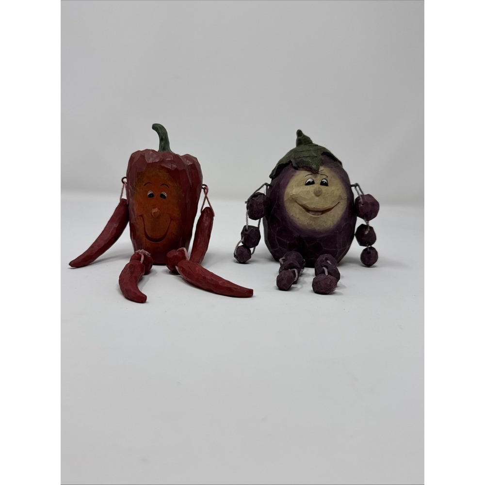 Vintage Anthropomorphic Resin Vegetable and Fruit Shelf Sitters eggplant pepper